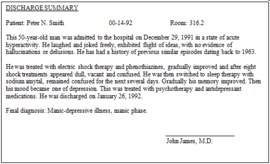Referring to the discharge summary below, identify three general data elements missing from the report that are required by The Joint Commission standards. Do not include the fact that the summary was not signed.   