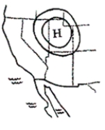   -Which of the following winds could result from the surface pressure pattern as shown in the figure above? ​  A) chinook wind B) nor'easter C) Santa Ana wind D) land breeze