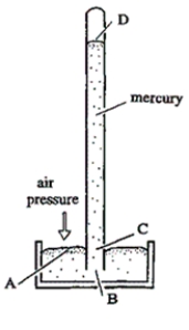 Referring to the figure below, at which of the following points are the pressures in the barometer equal? ​   A) points A and C B) points C and D C) points B and D D) points A and D
