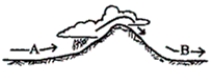Referring to the figure below, which of the following accurately describes the air temperature and dew point at A and B. ​   A) The temperature and dew point are both colder at A compared to B B) The temperature is colder and the dew point is higher at A compared to B C) The temperature is warmer and the dew point is lower at A compared to B. D) The temperature is warmer and the dew point is higher at A compared to B.