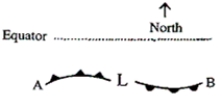   -If the above diagram represents a front in the southern hemisphere, which of the following is a correct statement about front A? ​  A) It is a cold front moving toward the north. B) It is a cold front moving toward the south. C) It is a warm front moving toward the north. D) It is a warm front moving toward the south.