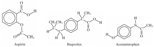 Comparing the structures of aspirin,ibuprofen,and acetaminophen,what structural units do they share?   A) Acid functional groups B) Amide functional groups C) Benzene rings D) Ester functional groups