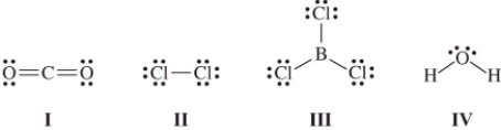 Which molecule(s)  contain(s)  polar covalent bonds,but is(are)  nonpolar?   A) I only B) III only C) II and IV only D) I and III only