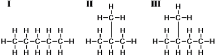 Consider these three compounds.   Which are isomers? A) I and II only B) I and III only C) II and III only D) I,II,and III