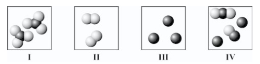 <strong>Which diagram(s) best represent(s) only diatomic molecules? </strong> A)I only B)II only C)I and II only D)II and IV only