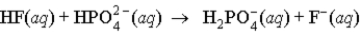 When a solution of HF (a weak acid)  is added to a solution containing HPO<sub>4</sub><sup>2-</sup> (here, a base) , the equation for reaction that occurs is: A)    B)    C)    D)   