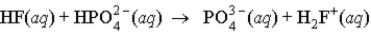 When a solution of HF (a weak acid)  is added to a solution containing HPO<sub>4</sub><sup>2-</sup> (here, a base) , the equation for reaction that occurs is: A)    B)    C)    D)   