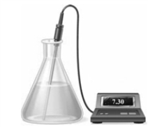 The buffer solution in the flask was prepared using one of the substances shown below. citric acid (pK<sub>a</sub> 3.08) NaH<sub>2</sub>PO<sub>4</sub> (pK<sub>a</sub> 7.21) NH<sub>4</sub>Cl (pK<sub>a</sub> 9.25) Using the pH meter and solution shown in the image below,   complete the following statements using one of the terms below. increase decrease remain constant citric acid NaH<sub>2</sub>PO<sub>4</sub> NH<sub>4</sub>Cl -If KOH were added to the buffer solution the pH of the solution would __________.