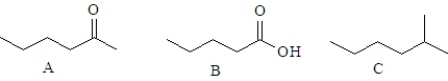 What is the correct order of water solubility for the following compounds?   A) A > B > C B) C > B > A C) B > A > C D) A > C > B