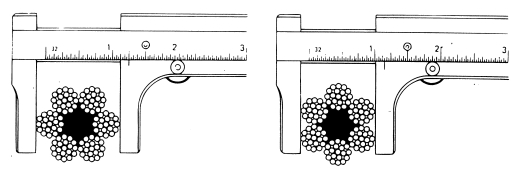 66.Which is the correct method of gauging wire rope diameter? (a)(b)