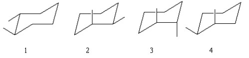 Which of the following have a trans configuration?   A) 1,3,and 4 B) 3 C) 1,2,and 3 D) 1 and 3 E) 1,2,3,and 4
