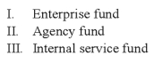 Which of the following funds use the accrual basis of accounting?   A)  I only B)  II only C)  I and III only D)  I, II, and III