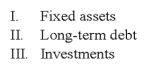 In accounting for governmental funds, which of the following items could appear only on government-wide financial statements?   A)  I only B)  I and II C)  I and III D)  I, II, III