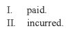 Under the modified accrual basis of accounting for the general fund, expenditures should be recognized in the period in which the related liability is:   A)  I only B)  II only C)  Both I and II D)  Neither I nor II