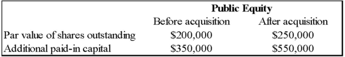 Public Equity Corporation acquired Lenore Company through an exchange of common shares. All of Lenore's assets and liabilities were immediately transferred to Public Equity. Public's common stock was trading at $20 per share at the time of exchange. Following selected information is also available.   -Based on the preceding information, what is the fair value of Lenore's net assets, if goodwill of $56,000 is recorded? A)  $306,000 B)  $244,000 C)  $194,000 D)  $300,000