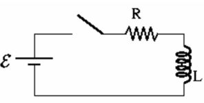 An LR circuit is hooked up to a battery as shown in the figure,with the switch initially open.The resistance in the circuit is R = 11.0,the inductance is L = 3.00 H,and the battery maintains a voltage of E = 36.0 V.At time t = 0 the switch is closed.How much time (in seconds) does it take until the voltage across the resistor is equal to the voltage across the inductor?   A) 0.189 B) 0.236 C) 0.295 D) 0.369 E) 0.462 