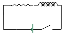  In the circuit shown,what is the time required for the current to reach 63% (= 1 - e<sup>-1</sup>) of its final value after the switch is closed? R = 500  \varOmega  and L = 67 H.   A) 0.134 s B) 0.440 s C) 0.632 s D) 2.520 s E) 7.463 s  