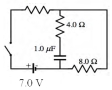  In the circuit shown,with the switch open the capacitor is completely uncharged.The switch is closed for a long time.The current through the circuit is 0.2 A.Determine the value of the unknown resistor.   A) 10  \varOmega  B) 27  \varOmega  C) 56  \varOmega  D) 61  \varOmega   
