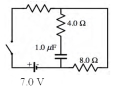 In the circuit shown,with the switch open the capacitor is completely uncharged.The switch is closed for a long time.The current through the circuit is 0.2 A.Determine the potential difference across the unknown resistor.   A) 0.0 V B) 4.5 V C) 5.4 V D) 7.0 V 