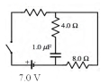  In the circuit shown,with the switch open the capacitors are completely uncharged.The switch is closed for a long time.The current through the circuit is 0.2 A.Determine the potential difference across the 8.0  \varOmega  resistor.   A) 0.0 V B) 1.6 V C) 2.5 V D) 3.9 V  