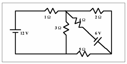 <strong>The circuit in the figure has 5 resistors and 2 ideal batteries.What is the magnitude of the current in the 3-ohm resistor? </strong> A)1.2 A B)1.5 A C)1.8 A D)2.6 A E)4.5 A