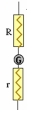  A galvanometer reads I = 6 mA full scale and has an internal resistance r = 9.1 ohms.If a resistor,R = 425  \varOmega  is connected in series with the galvanometer,what is the full scale voltage of the device?   A) 4.23 V B) 7.10 V C) 2.55 V D) 2.60 V E) 7.15 V  