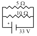  What is the current in the 5  \varOmega  resistor?   A) 3.3 A B) 2.2 A C) 330 A D) 6.6 A E) 165 A  