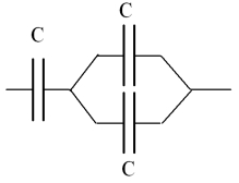 In the circuit shown,what would be the equivalent single capacitor which would replace the three?   A) 3 C B) C/3 C) 2 C/3 D) 4 C/3 E) 2 C 