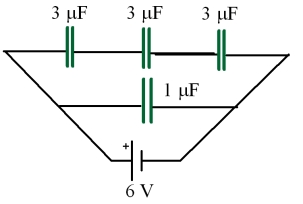  What is the energy ( \mu J) stored in the capacitors in this circuit?   A) 72 B) 36 C) 162 D) 60 E) 0.333  