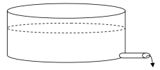 The cylindrical container in figure has a radius of 1 m and contains motor oil with a density of 730 kg m<sup>-3</sup>.Oil is seen to flow out of the 20-cm long,2-cm diameter tube at the bottom of the container.If 3.80 *10<sup>-3</sup> m<sup>3</sup> of oil flows out of the tube in 29 seconds,what is the viscosity of the oil? Assume the change in the level of the oil in the reservoir over the time period is negligible.   A) 0.30 Pa s B) 0.29 Pa s C) 0.54 Pa s D) 0.68 Pa s E) 0.47 Pa s 
