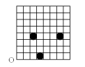 A 16 cm by 16 cm checkerboard has a mass of 207 g.There are three 31.0-g checkers located on the checkerboard as shown in the figure.Relative to O,the origin,located at the bottom,left-hand corner of the checkerboard,where is the center of mass of the checkerboard and checkers system?   A) (7.9 cm,6.5 cm)  B) (8.1 cm,6.7 cm)  C) (8.1 cm,7.1 cm)  D) (8.3 cm,6.5 cm)  E) (8.3 cm,6.8 cm)  