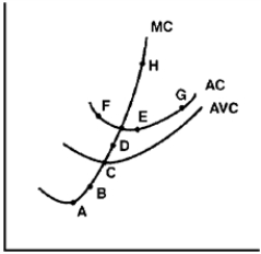 Figure 10-5   -In Figure 10-5, points which lie on the firm's short-run supply curve are A) A, B, C. B) C, D, H. C) F, E, G. D) A, C, H.