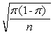 The standard deviation of the sampling distribution of a sample proportion is   where π is the population proportion.