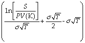 Consider the following equation: C = S × N   - PV(K) × N   In this equation,the term S represents A)  the current price of the stock. B)  the stock price at expiration. C)  the annual volatility of the stock. D)  the strike price for the option.
