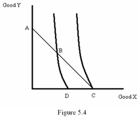   -Refer to Figure 5.4.Which consumption bundle would maximize the consumer's utility? A)  A B)  B C)  C D)  D