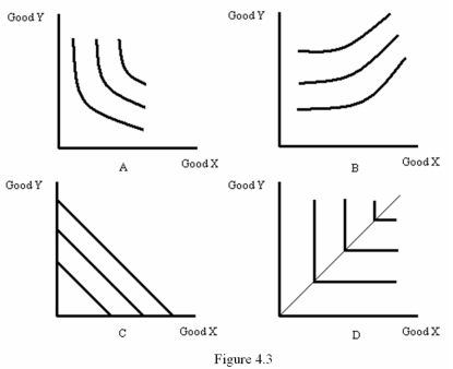 <strong>  Refer to Figure 4.4.Which diagram most likely represents the indifference map for Sony PlayStation and Nintendo GameCube?</strong> A) A B) B C) C D) D <div style=padding-top: 35px> 