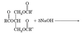 Consider the following reaction. (R, R', and R'' represent different hydrocarbon chains.)    Which of the following correctly describes this reaction? A)  It will produce three different soaps. B)  It is classified as a saponification. C)  The organic reactant is classified as a triglyceride. D)  all of the above