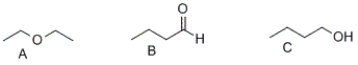 What is the correct order of boiling points for the following compounds?   A)  A > B > C B)  C > B > A C)  B > A > C D)  A > C > B