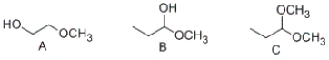 Which of the following compounds contain a hemiacetal functional group?   A)  Α and B B)  Β and C C)  B only D)  C only