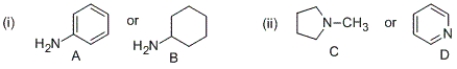 Select the strongest base in each pair of compounds.   A)  A and C B)  A and D C)  B and C D)  B and D