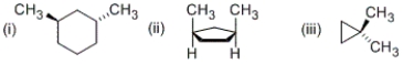 Which of the following molecules have the trans configuration?   A)  (i)  and (ii)  B)  (i)  and (iii)  C)  (ii)  and (iii)  D)  only (i) 