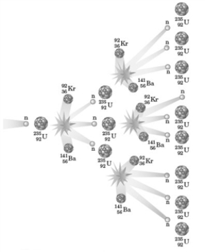 Consider the following image.   -Which of the following is characteristic of the reaction shown in the image? A)  endothermic B)  controlled by neutron absorption C)  produces little or no waste D)  All of these characterize this reaction.