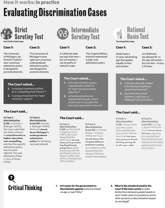   The strict scrutiny test holds that A)  discrimination is permitted if a reasonable argument could be made for such behavior. B)  discrimination is allowed when an intermediary is carrying it out. C)  discrimination is only allowed when there is a compelling state interest at stake. D)  states should be allowed to pass laws in the best interests of their citizens.