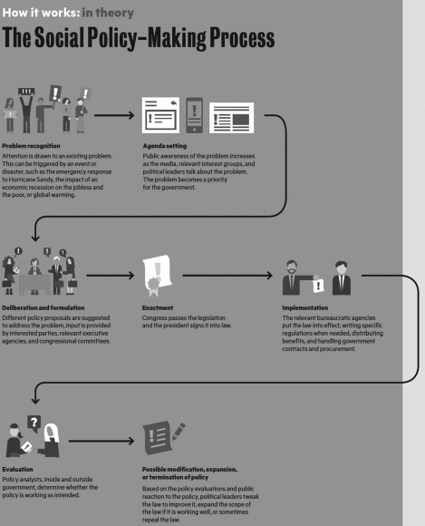    What are the major stages in the social policy-making process? Be sure to include a discussion of each stage of the process.