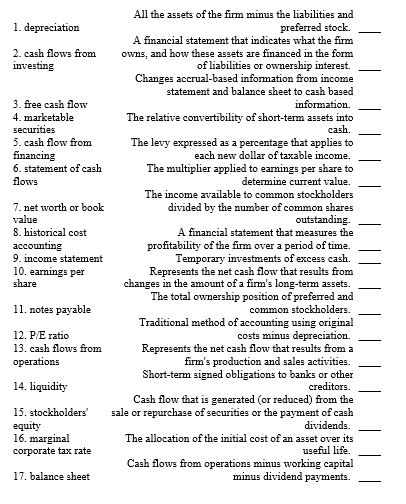 Match the following with the questions below:   