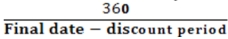 The cost of NOT taking a discount is higher for terms of 2/10, net 60 than for 2/10, net 30. Cost of failing to take discount =          
