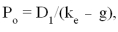 The constant dividend growth valuation formula is