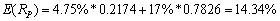 b,Weight in equity,   ,weight in risk free asset = 1 - 0.7826 = 0.2174 Portfolio expected return,  