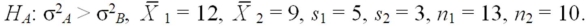 Given the following information about a hypothesis test of the difference between two variances based on independent random samples,what is the critical value of the test statistic at a significance level of .05? Assume that the samples are obtained from normally distributed populations.   A) 3.87 B) 3.44 C) 3.07 D) 2.8 E) 2.38