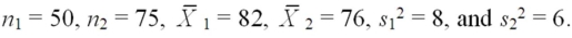 Find a 95 percent confidence interval for μ<sub>1</sub> - μ<sub>2</sub>,where   Assume unequal variances. 